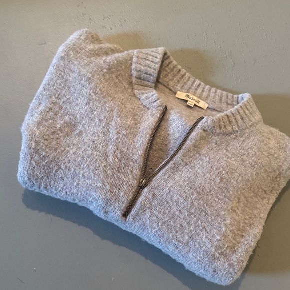 Madewell Light Gray V-Neck Quaryer Zip Sweater - XXS (fits like Small) - Picture 9 of 9